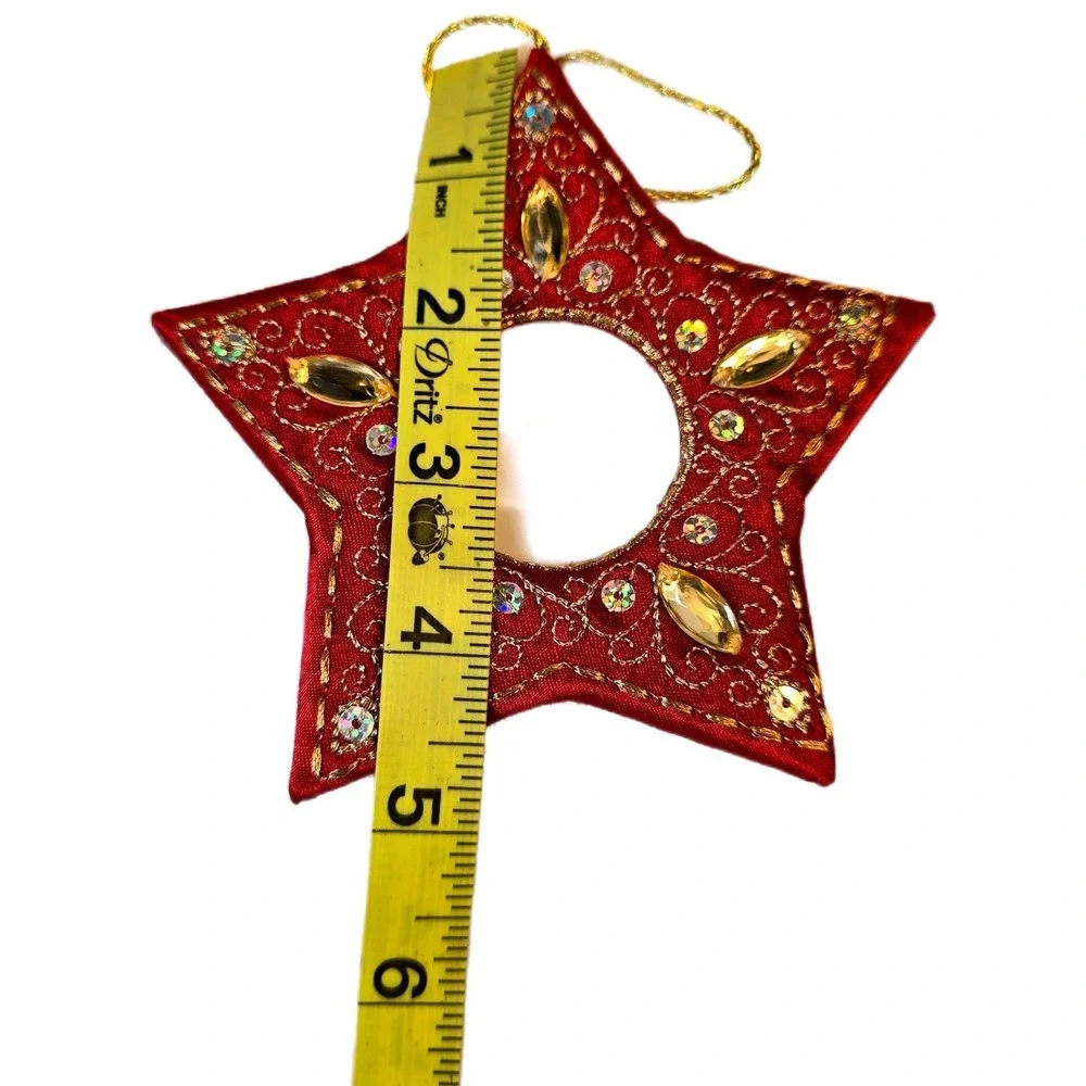 VTG Kirkland's Set of 3‎ Beaded Christmas Star Ornament Frames Gold Red Green